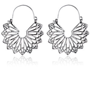 Bohemian vintage hollow geometric fan earrings in silver finish with hook clasp
