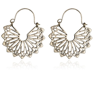 Detail showing vintage bronze hollow flower design on Bohemian style drop earrings