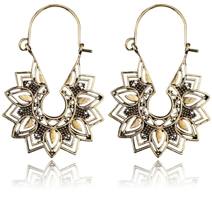 Bohemian Vintage Alloy Drop Earrings For Women Hollow Mandala Floral Geometric Retro Ethnic Antique Gold Silver Dangle Jewelry