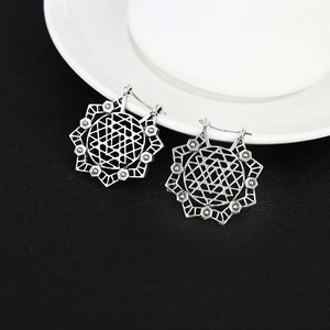 Bohemian vintage hollow geometric earrings in antique silver finish with leverback hooks