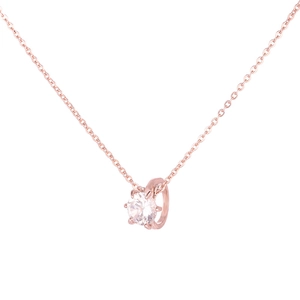 Collana in oro rosa con ciondolo in zircone rotondo e montatura a sei griffe su catena