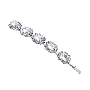 Barrette à cheveux en cristal avec strass rectangulaires et finition argentée