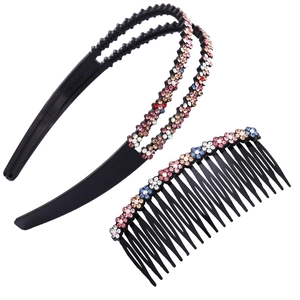 Double Layer Rhinestone Headband Hair Comb Floral Pattern Non-slip Plastic Resin Headwear For Women Wedding Party Jewelry