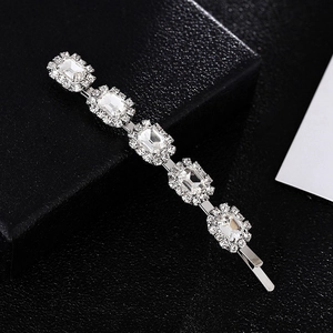 Pince à Cheveux Élégante en Alliage d'Argent Avec Strass Rectangulaires Incrustés Barrette pour Femmes Accessoires Cheveux