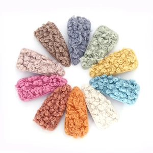 Set of 10 plush teddy fleece drop hair clips in various vibrant colors for women