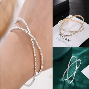 Alloy Pave Rhinestone Cross Open Bracelet For Women Minimalist Fashion Adjustable Gold Silver Stackable Bangle Jewelry