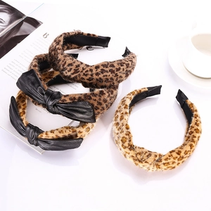 Women Fashion Leopard Print Bow Hair Band Wide Edge Knot Cloth Headband For Daily Face Washing Hair Accessories