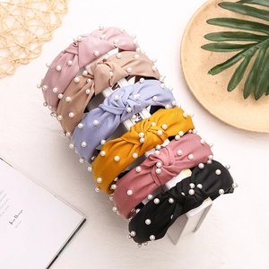 Bandeaux en tissu noué avec perles blanches en rose, kaki, violet, jaune, fuchsia et noir