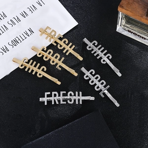 Fermagli per Capelli alla Moda in Lega con Lettere Oro Argento Metallo Bobby Pins CHIC COOL FRESH Slogan Accessori per Capelli Semplici