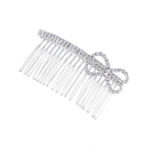 Peigne à cheveux de mariée élégant avec nœud en strass argenté et dents en fil métallique