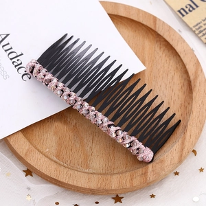 Peigne à cheveux fait main à 20 dents avec corde rose tressée et strass en cristal brillant