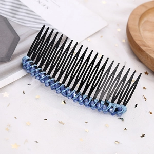 Peigne à cheveux fait main 23 dents avec fil tissé bleu et perles en cristal pour mariée