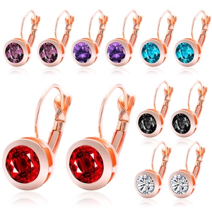 Boucles d'Oreilles Dormeuses Rondes en Alliage Or Rose Avec Strass pour Femmes Boucles d'Oreilles Cristal Minimalistes Bijoux