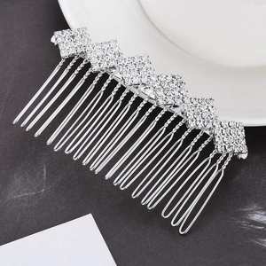 Elegant silver alloy hair comb with square rhinestone patterns for bridal accessories