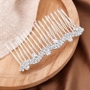 Elegant bridal silver wave hair comb with sparkling rhinestones and pearls accessory