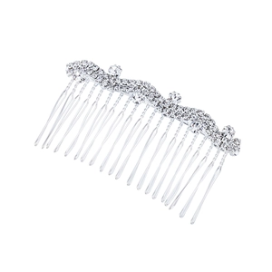 Silver bridal hair comb with wave pattern rhinestones and pearls for wedding hairstyles