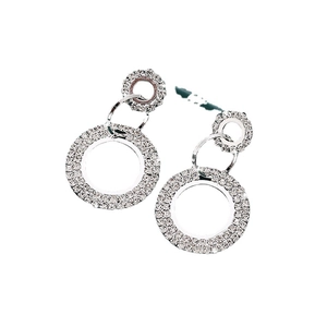 Fashion silver round geometric drop earrings with sparkling rhinestones in a sleek design