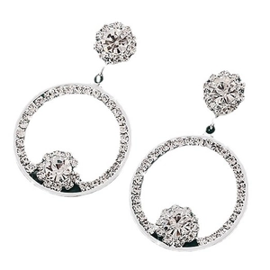 Elegant silver circle earrings with white zircon flower stud and sparkling crystals