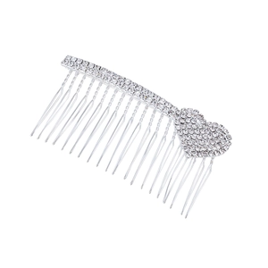 Elegant silver heart-shaped rhinestone hair comb for bridal wedding hair accessories