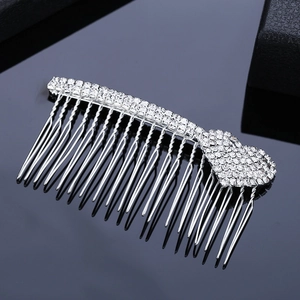 Elegant silver heart rhinestone hair comb for bridal wedding hair styling accessories
