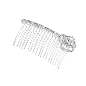 Silver rhinestone floral hair comb with elegant rose design and metal teeth for women
