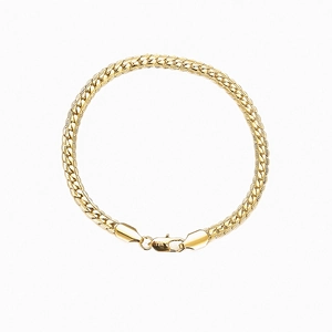 Bracelet gourmette plat plaqué or 18 carats avec fermoir mousqueton pour femmes
