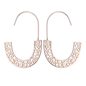 Rose gold hollow-out pattern geometric hoop earrings with vintage filigree design