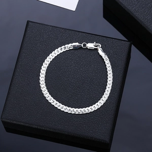 Bracelet Maille Gourmette Plate Unisexe en Cuivre Plaqué Or Argent Bijoux Hip Hop pour Homme Femme Accessoires Mode