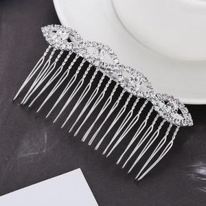 Elegant silver alloy hair comb with sparkling rhinestones in a marquise pattern