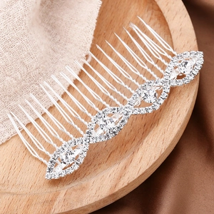 Vintage Alloy Rhinestone Hair Comb Wave Design Silver Wedding Hair Insert Bridal Jewelry For Women Party Banquet Headpiece