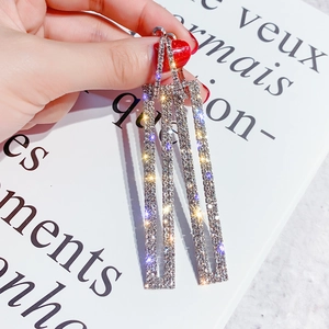 Sparkling silver rectangular drop earrings with micro-pave crystals on 925 silver hooks
