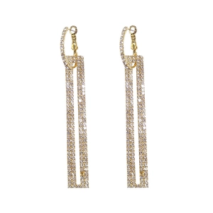Elegant 925 silver needle gold rectangle drop earrings with sparkling pavé crystals