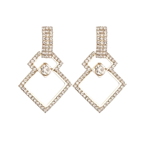 Boucles d'oreilles pendantes géométriques double couche avec diamants dorées pour femme