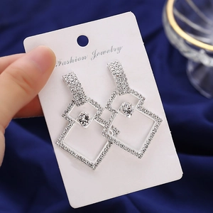 Boucles d'oreilles géométriques à double couche avec placage d'argent et strass