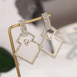 Boucles d'Oreilles Pendantes Carrées Géométriques en Alliage Avec Tige en Acier Inoxydable Strass Bijoux de Mariage