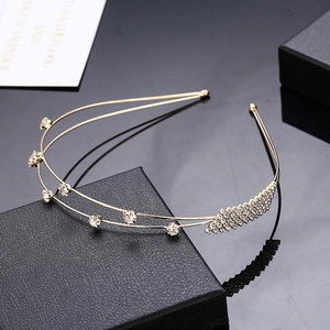Elegante dubbellaagse gouden haarband met fonkelende kristallen en strass voor dames