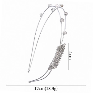 Elegante dubbellaagse zilveren haarband met strassteentjes en 12cm afmetingen