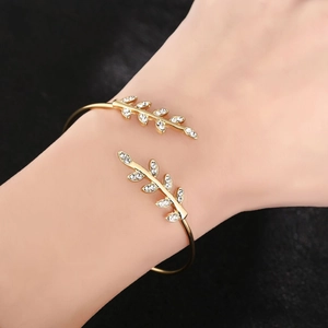 Fashion Minimalist Alloy Rhinestone Leaf Open Bangle Leafy Branch Shape Adjustable Bracelet Gold Silver Commute Jewelry Women