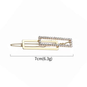 Elegant gold square hair clip with white rhinestones in a minimalist 7cm geometric design