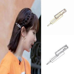 Interlocking geometric square hair clips with rhinestones in gold and silver finish