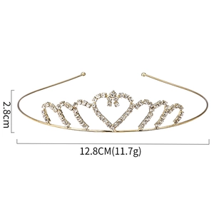 Golden rhinestone heart crown headband for girls with sparkling crystal accents