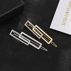 Korean Geometric Rectangular Hair Clip With Rhinestone Minimalist Alloy Bobby Pin Fashion Hair Accessory For Women