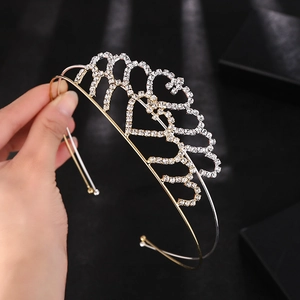 Rhinestone Heart Tiara Crown Headband For Wedding Birthday Party Girls Women Gold Silver Elegant Hair Accessories