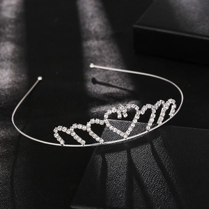 Elegant silver heart crown headband with sparkling rhinestones for girls and women