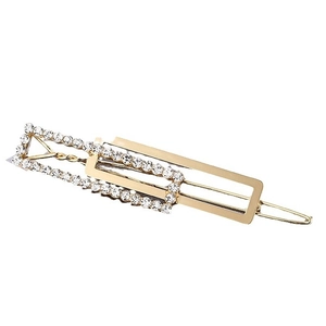Minimalist gold rectangular hair clip with double-frame pavé rhinestones in a chic style