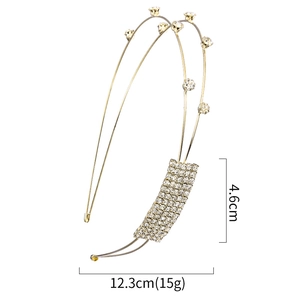 Elegante cerchietto in metallo dorato a doppio strato con strass per donna, 12,3 cm