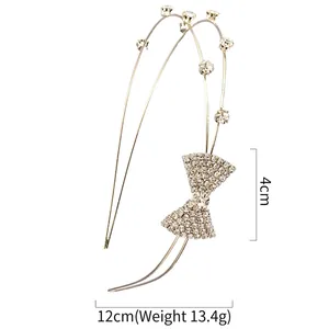 Elegant double-layered gold rhinestone headband with stylish bow knot for weddings