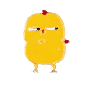 Quirky yellow enamel chick brooch pin with funny expression for clothing and bags