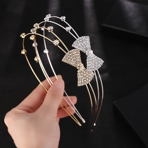 Elegant Double Layer Rhinestone Bow Headband Zinc Alloy Metal Hairband Shinning Crystal Bridal Wedding Party Hair Accessories For Women