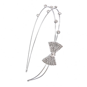 Elegant double-layered silver rhinestone headband with a sparkling crystal bow decoration